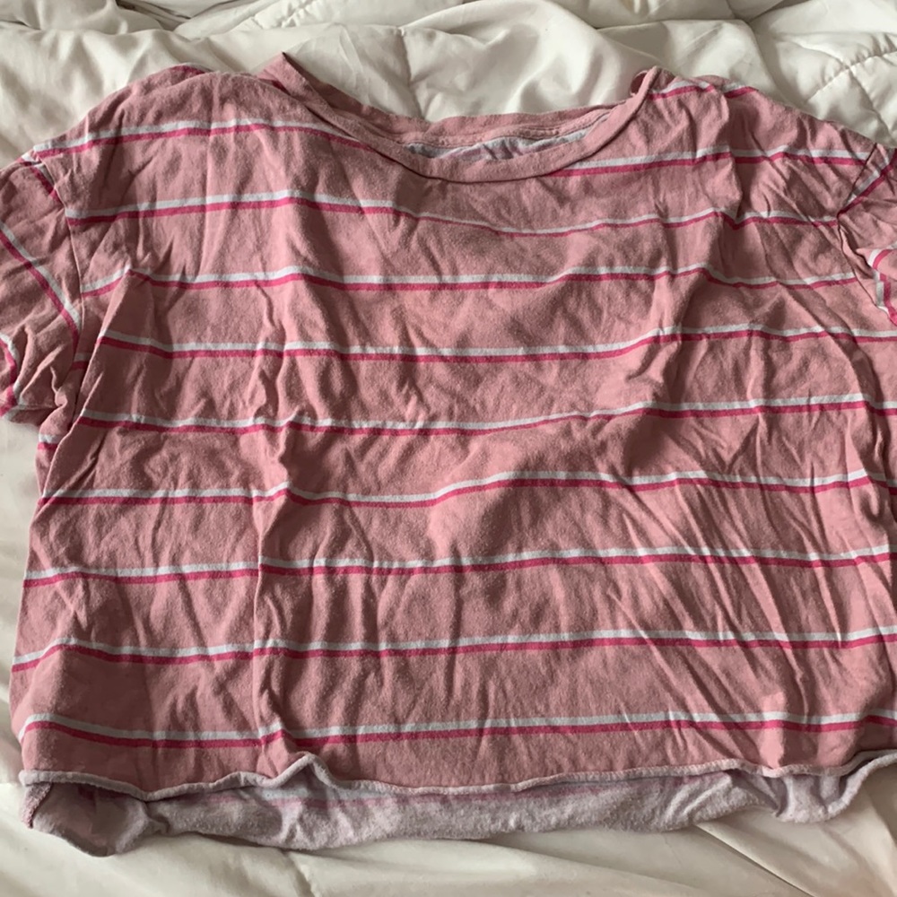 Loose Pink Cropped T-Shirt Striped Small